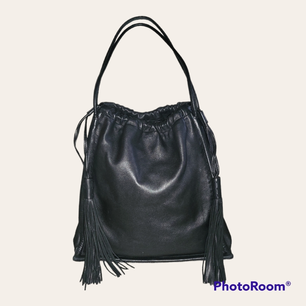 All Saints Lambs leather large drawstring tassel-sided shoulder bag